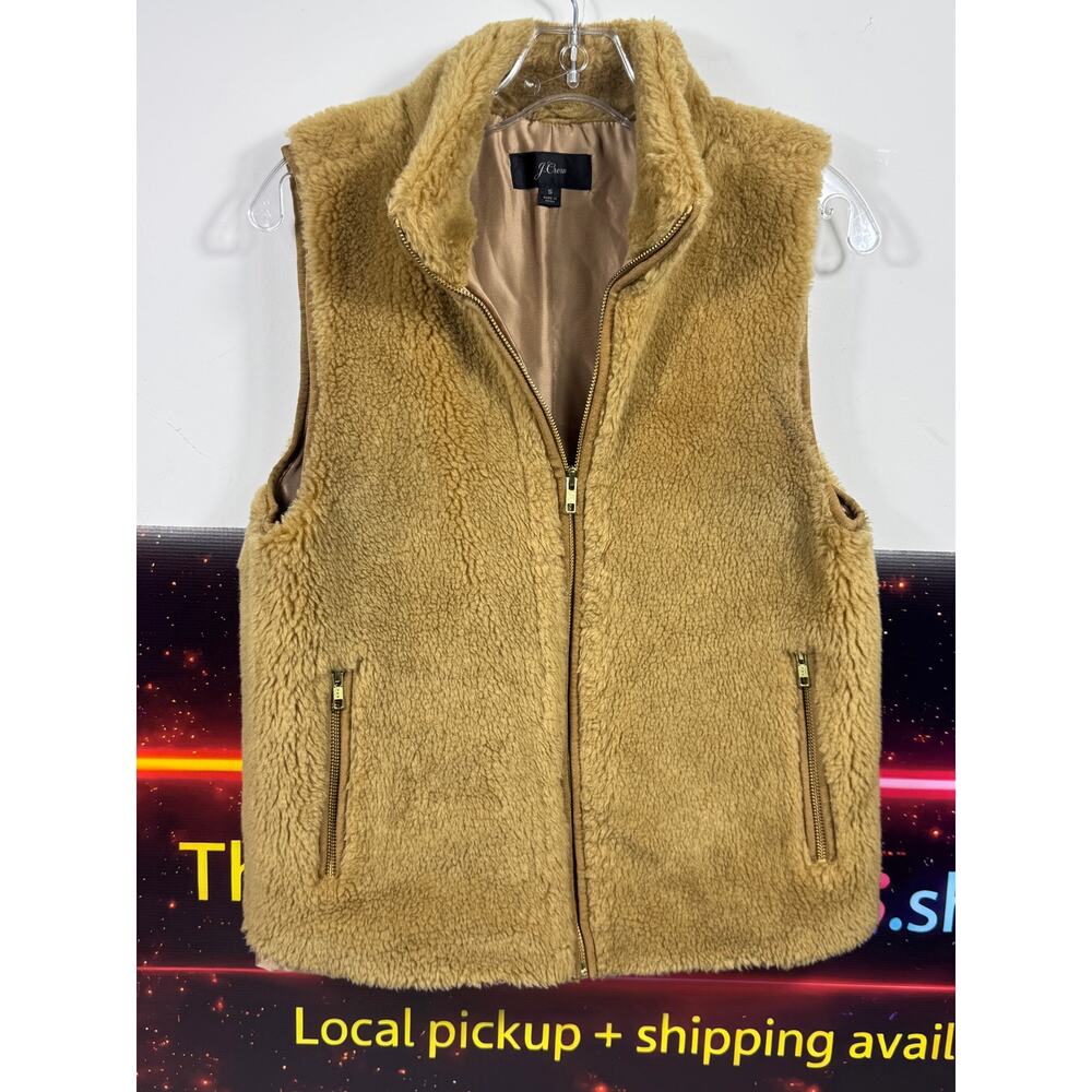 J.Crew Sherpa Fleece Vest Womens Small Beige Tan Teddy Full Zip Cozy Fall 2018